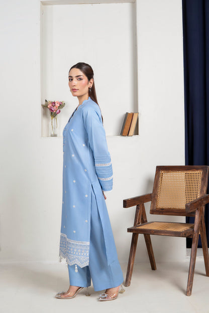 2 PC Embroidered Sky Blue Suit