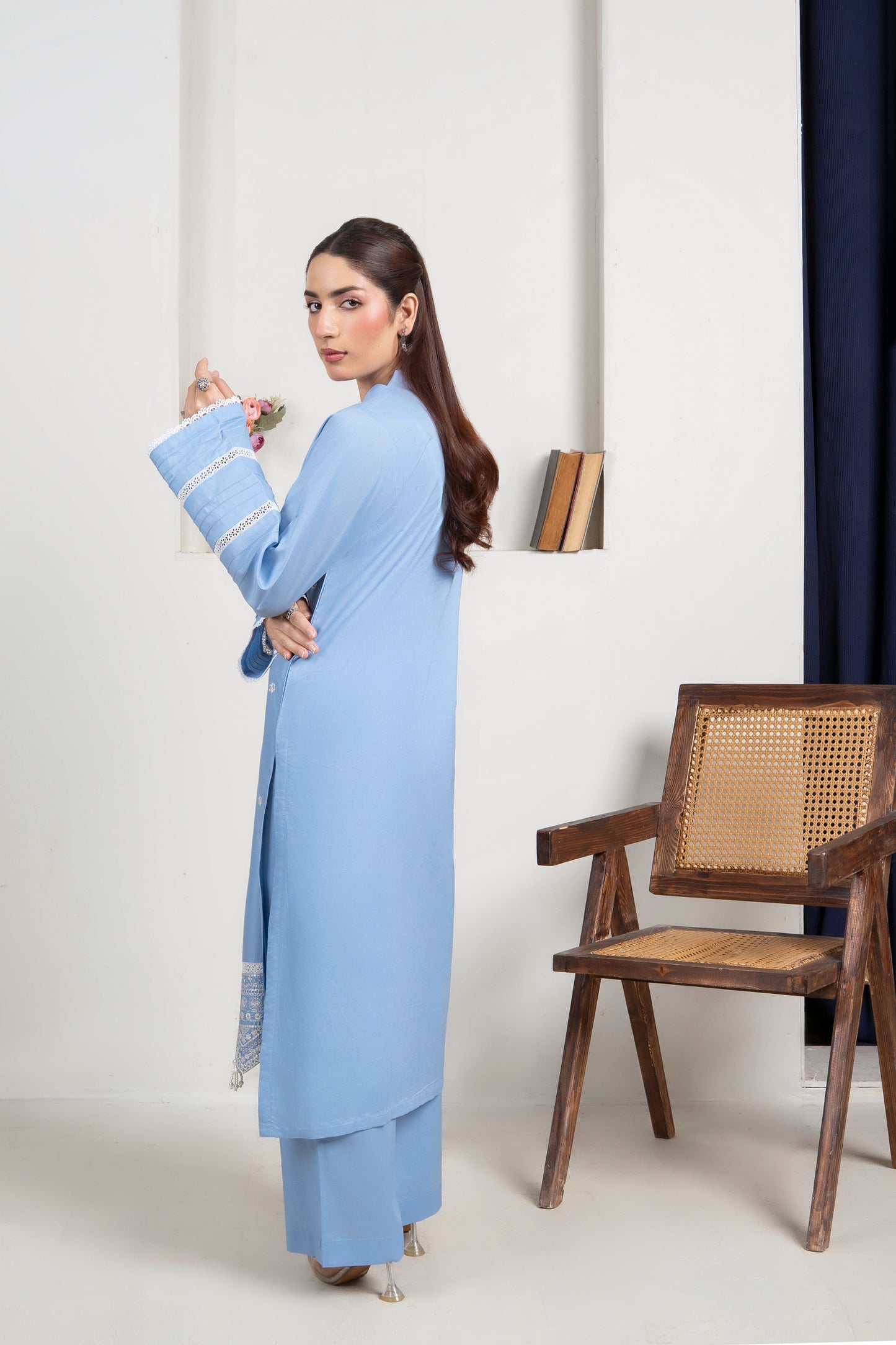 2 PC Embroidered Sky Blue Suit